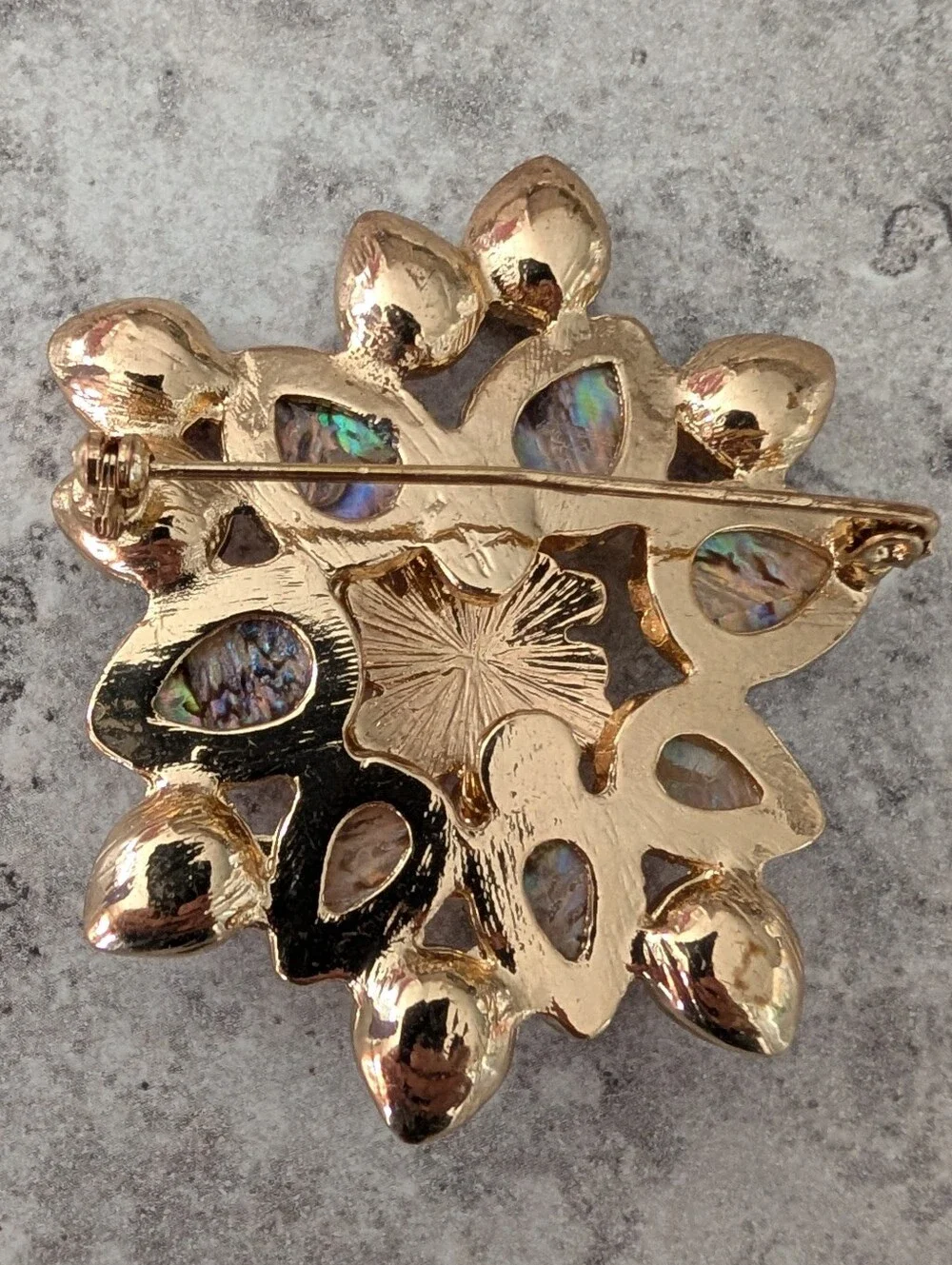 Vintage Floral Brooch with Amber, Red and Pink Stones